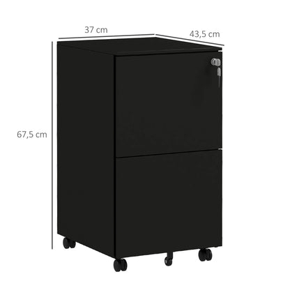Ladekast Rollend – Kantoorcontainer – Archiefkast – Opbergkast – Met Wieltjes – Verstelbare Hangmappen – Met Slot – Stalen Zwart – Compact 37x43,5x67,5 cm – Mobiel En Veilig