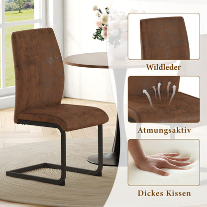 Eetkamerstoelen – Stoelen – Kuipstoelen – Set van 2 – Bruin vintage look – Suède-imitatie bekleding – Ergonomisch design – Comfortabel zitoppervlak