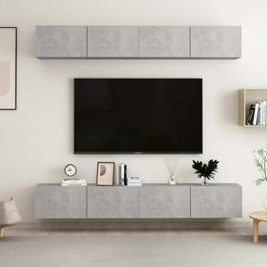 TV cabinets 4pcs of concrete gray 100x30x30cm wood material,  Media Console, Modern Tv Cabinet, Contemporary Furniture, Particleboard Material, Modular Storage, Small Tv Stand, Modern Homeowners