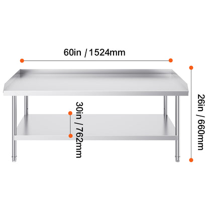 Roestvrijstalen Werktafel – RVS Werkbank – Keukentafel – Werkblad – Cateringtafel – 76x152 cm – 304 Roestvrij Staal – 3 Verstelbare Planken