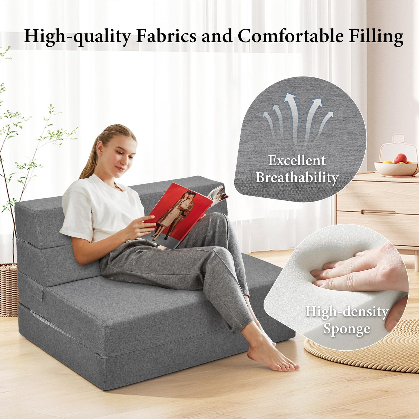 Slaapbank – Bedbank – 2-Zits Sofa – Logeerbed – Zitzak – Opvouwbaar – Donkergrijs Linnen – Compact & Comfortabel 100x200 cm