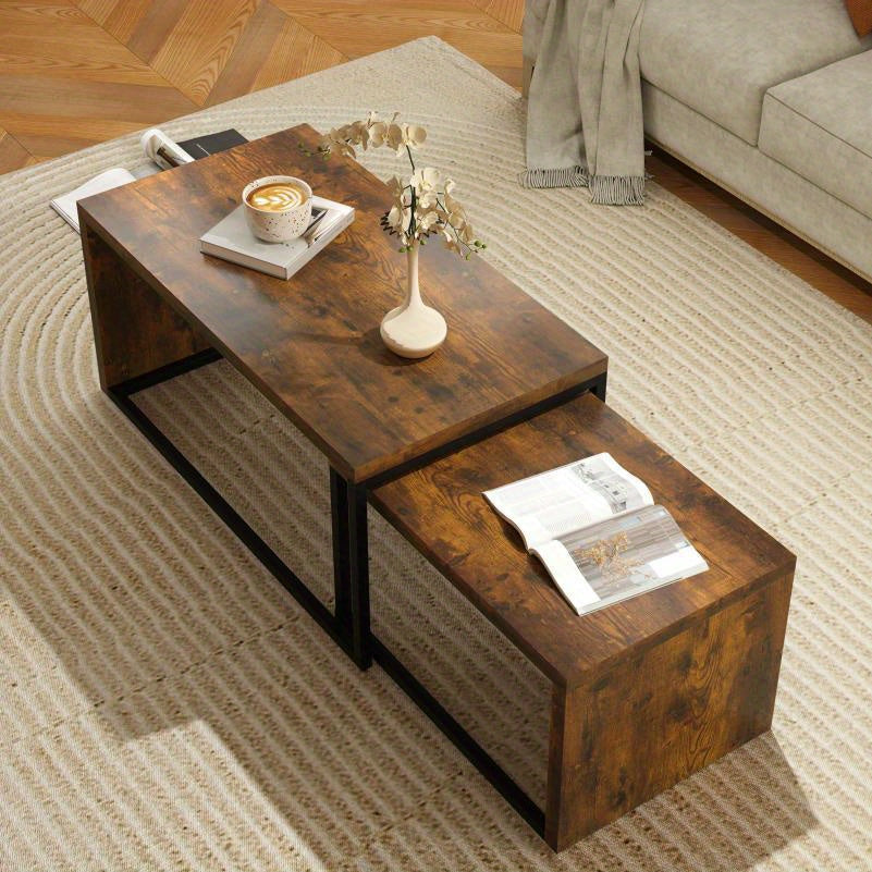 Koffietafelset – Bijzettafel – Salontafel – Tafeltje – Woonkamertafel – Set Van 2 – Zwart En Bruin – Hout Met Metaal – Compact En Functioneel