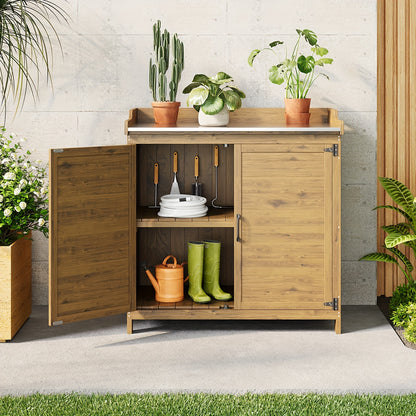 Buitenwerkbank – Tuinwerkbank – Werktafel – Opbergkast – Pottafel – Stevig Houten Frame – Metalen Werkblad
