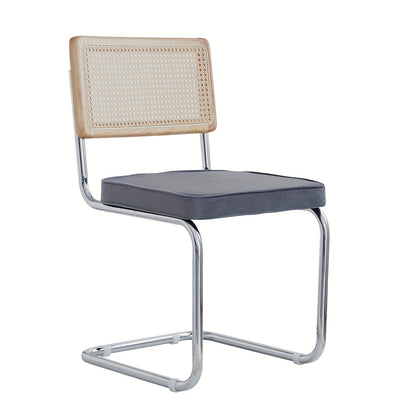 Eetkamerstoelen – Stoelen – Design Stoelen – Keukenstoelen – Set van 4 – Grijze Velvet Bekleding – Handgeweven Rieten Rugleuning – Massief Houten Frame – Comfortabele Zitting – Onderhoudsvriendelijk