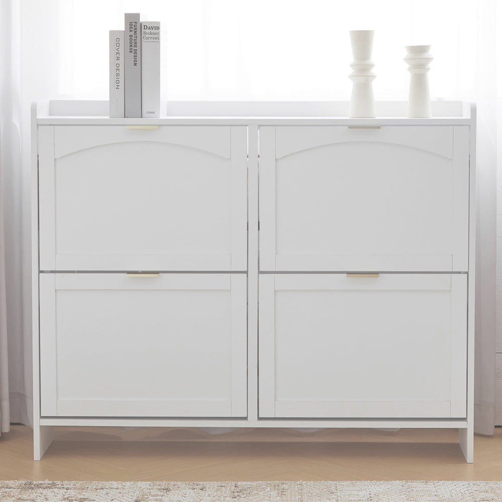 Schoenenkast – Schoenopberger – Schoenrek – Schoenenkastje – Schoenenmeubel – Wit – 4 Klepdeuren – Compact Ruimtebesparend Design