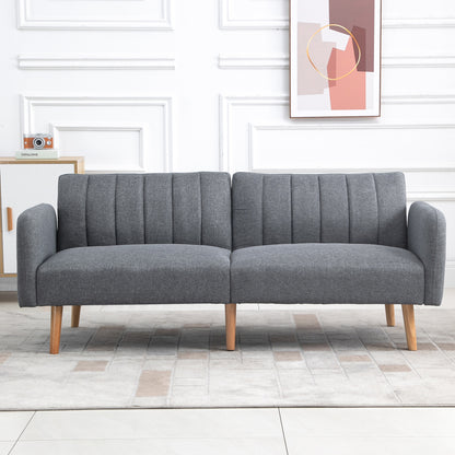 Slaapbank – Uitklapbare Sofa – Bedbank – Stofbank – Tweezitsbank – Verstelbare Rugleuning – Linnenlook Polyester – Rubberenhouten Poten – 173x75x73 cm – Comfortabel & Stabiel