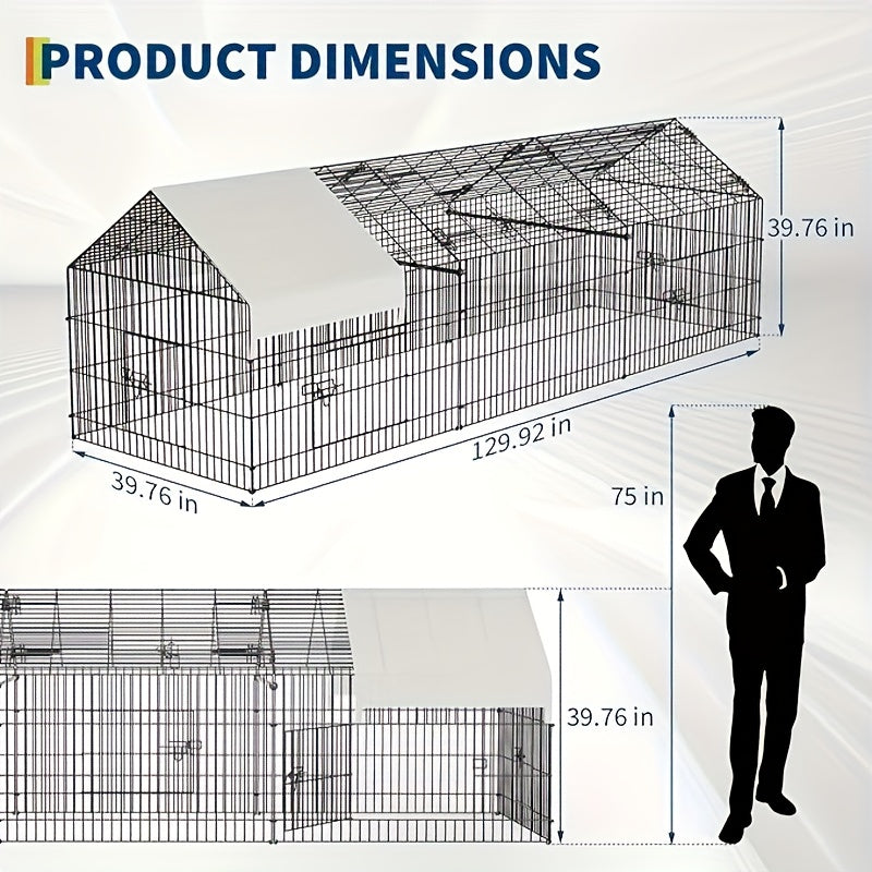 Portable Poultry Cage Measuring 3.3meter×101.6cm×101.6cm with a Waterproof Cover, Designed As a Chicken Run for Outdoor Use, Suitable for Various Farm Animals Like Rabbits And Ducks.