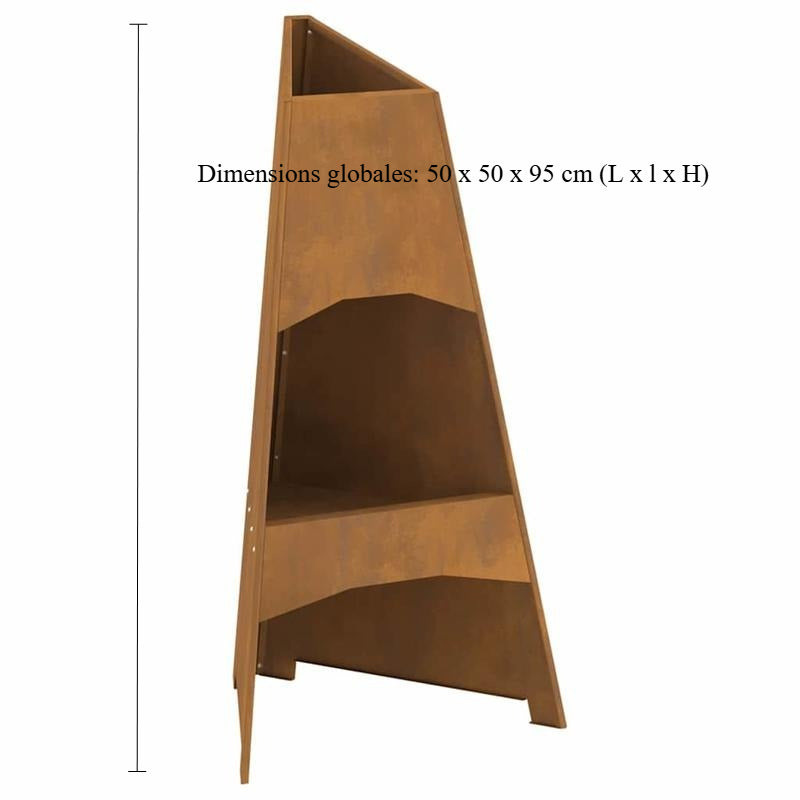 Grote Buitenhaard – Terrashaard – Vuurschaal – Tuinhaard – Buitenkachel – Metalen Verticale Tapered Stove – Bruine Poedercoating Houtlook – 50x50x95 cm – Robuust & Weerbestendig