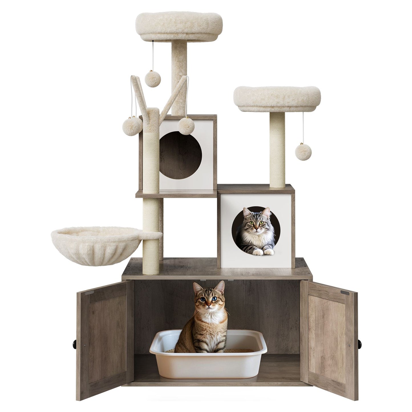 Kattenmeubel – Kattenbakkast – Klimhuisje – Kattenbakmeubel – Kattenkrabpaal – Ruimtebesparend Ontwerp – Duurzaam Spaanplaat