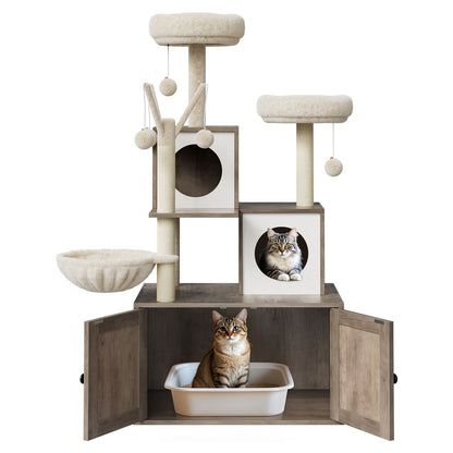 Kattenmeubel – Kattenbakkast – Klimhuisje – Kattenbakmeubel – Kattenkrabpaal – Ruimtebesparend Ontwerp – Duurzaam Spaanplaat