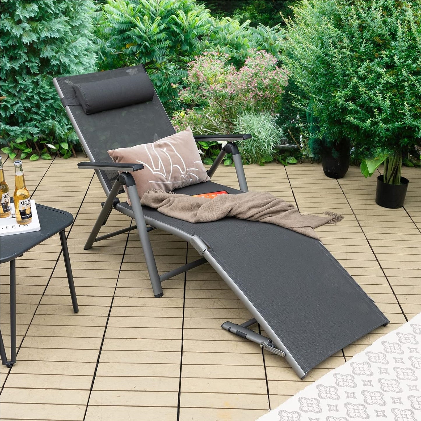 Buitenzonligstoel – Tuinstoel – Ligstoel – Zonnestoel – Inklapbare Ligstoel – Aluminium Frame – 8-Standen Rugleuning – Sneldrogende Stof