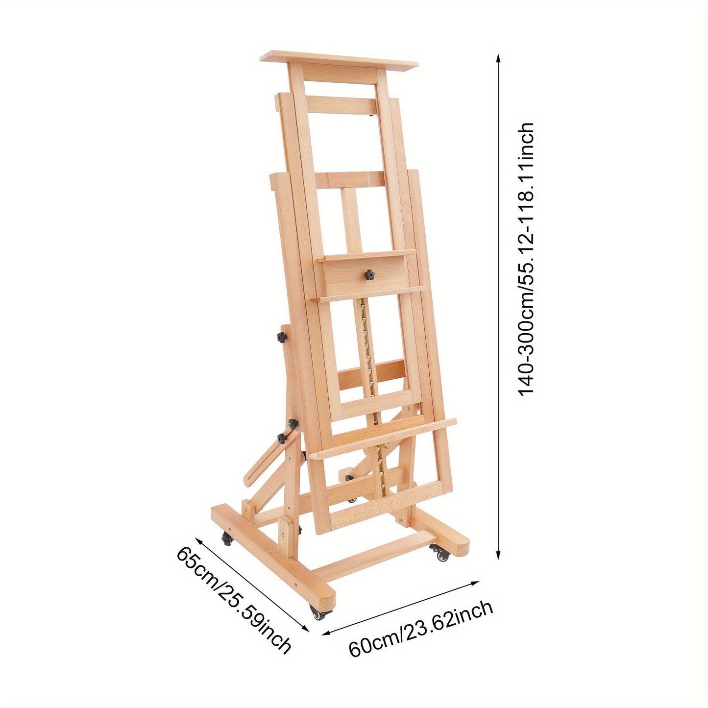 Verstelbare Kunstenaars Ezelschaal – Schildersezel – Atelier Ezelschaal – Houten Ezelschaal – Kunst Easel – Walnoot Kleur – Verstelbare Hoogte 140-300 cm – Stevige H-vormige Basis met Remwieltjes