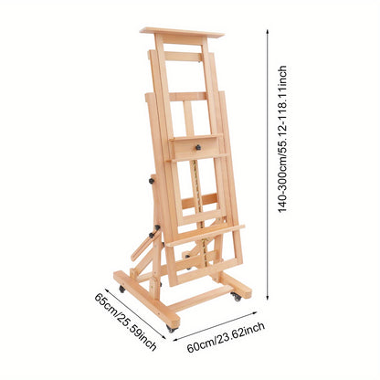 Verstelbare Kunstenaars Ezelschaal – Schildersezel – Atelier Ezelschaal – Houten Ezelschaal – Kunst Easel – Walnoot Kleur – Verstelbare Hoogte 140-300 cm – Stevige H-vormige Basis met Remwieltjes
