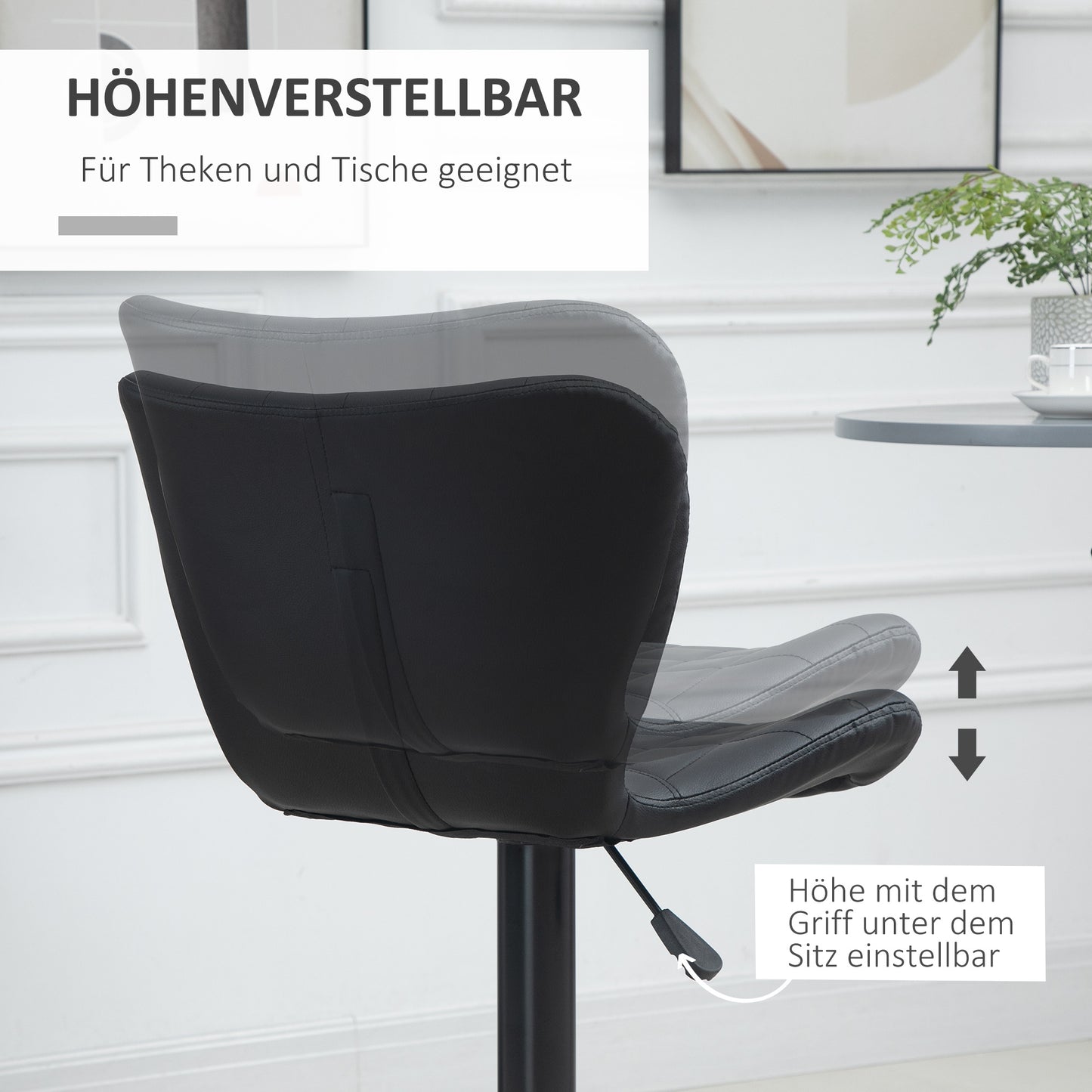 Barkruk – Barstoel – Bistrokruk – Keukenstoel – Kruk – Kunstleer – 360° Draaibaar – Verstelbare Zithoogte 89-109 cm – Zwarte Bekleding
