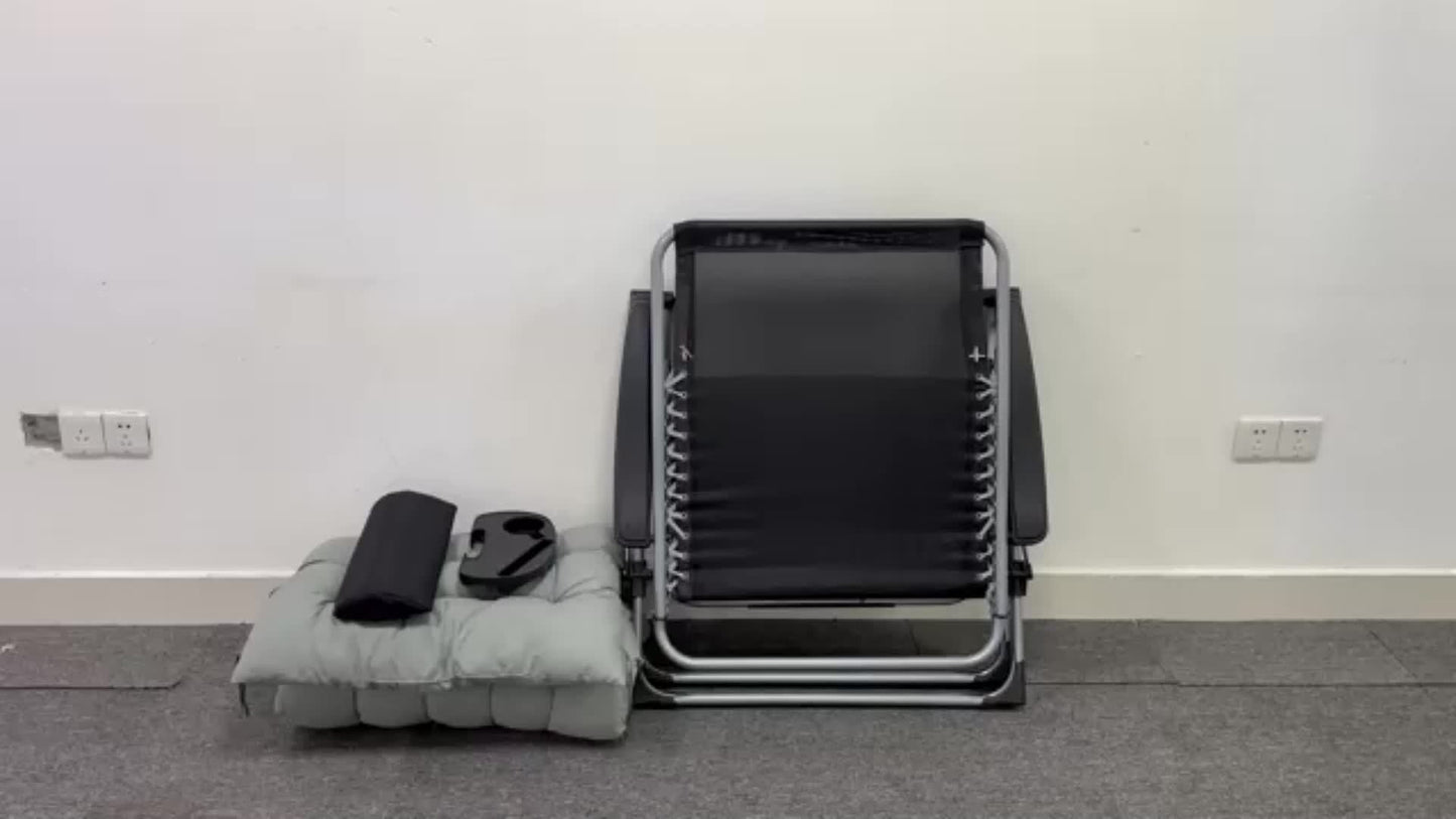 Inklapbare verstelbare ligstoel – loungestoel – tuinstoel – strandstoel – relaxstoel – met zacht katoenen kussen – stevig metalen frame – grijs