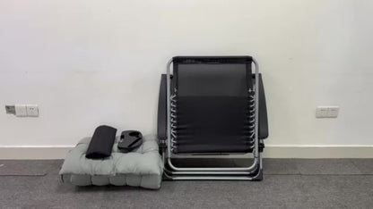 Inklapbare verstelbare ligstoel – loungestoel – tuinstoel – strandstoel – relaxstoel – met zacht katoenen kussen – stevig metalen frame – grijs