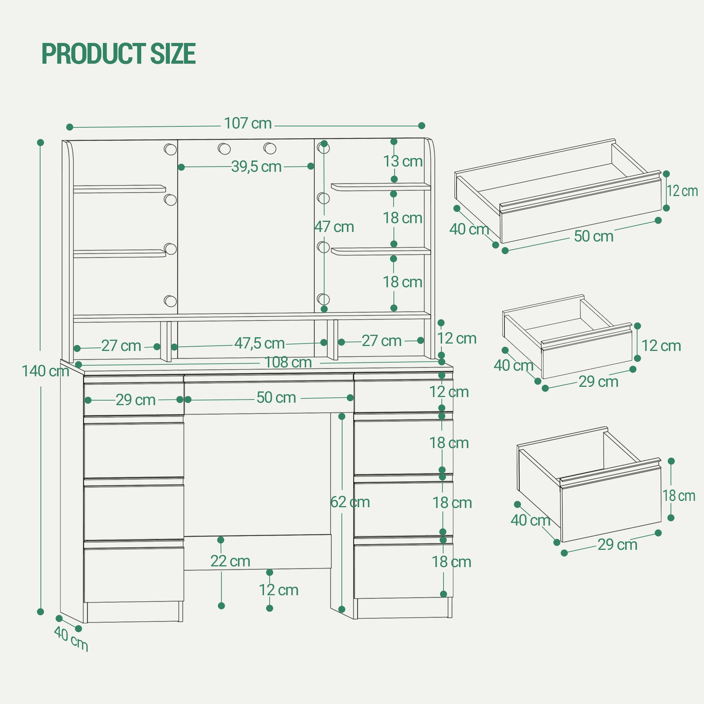 Sieradendoos – Juwelendoos – Sieradenhouder – Sieradenorganizer – Opbergkast – Grote HD Spiegel – Verstelbare 10 LED Lampjes