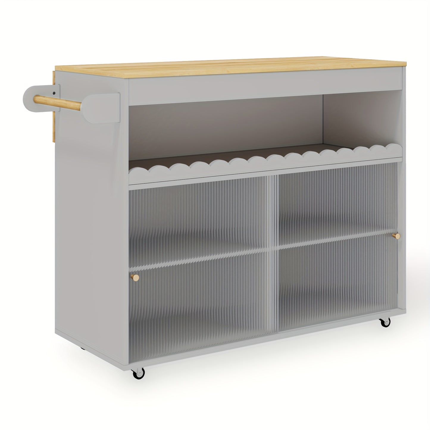 Keukeneiland – Keukentrolley – Buffetkast – Sideboard – Opbergkast – Grijs – Schuifdeur en Mobiel op Wieltjes – Ruime Opbergruimte met Open Vakken