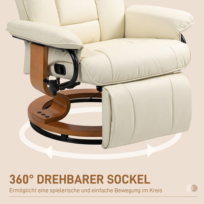 Relaxfauteuil – Relaxstoel – Leunstoel – Loungefauteuil – Draaifauteuil – Verstelbare Rugleuning – Kunstleren Bekleding – Stevig Stalen Frame – Creamwit