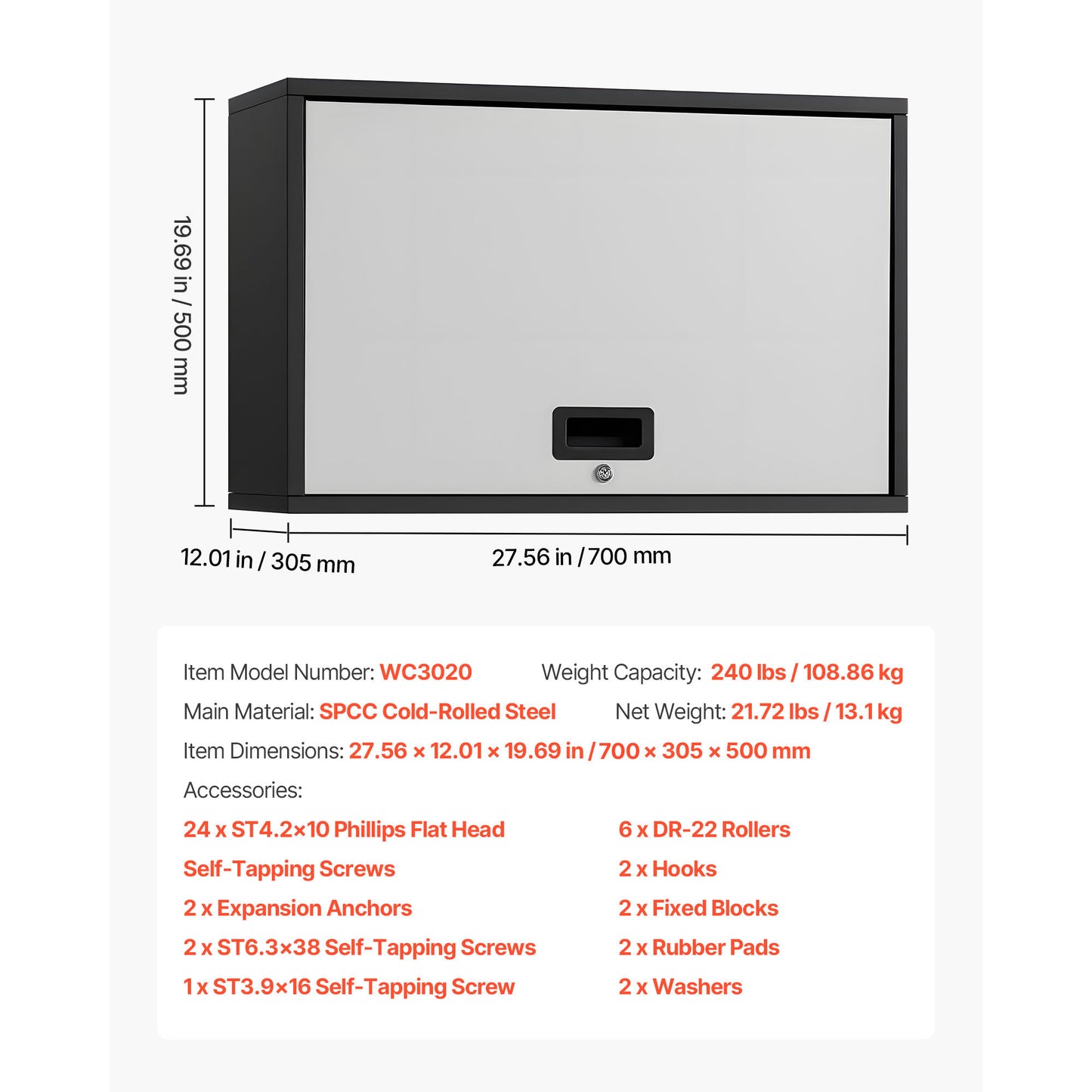 Metalen Wandkast – Geïntegreerde Opberger – Klapdeurkast – Garagekast – Werkplaatskast – Zwart – Space-saving Design – Stevig Koudgewalst Staal