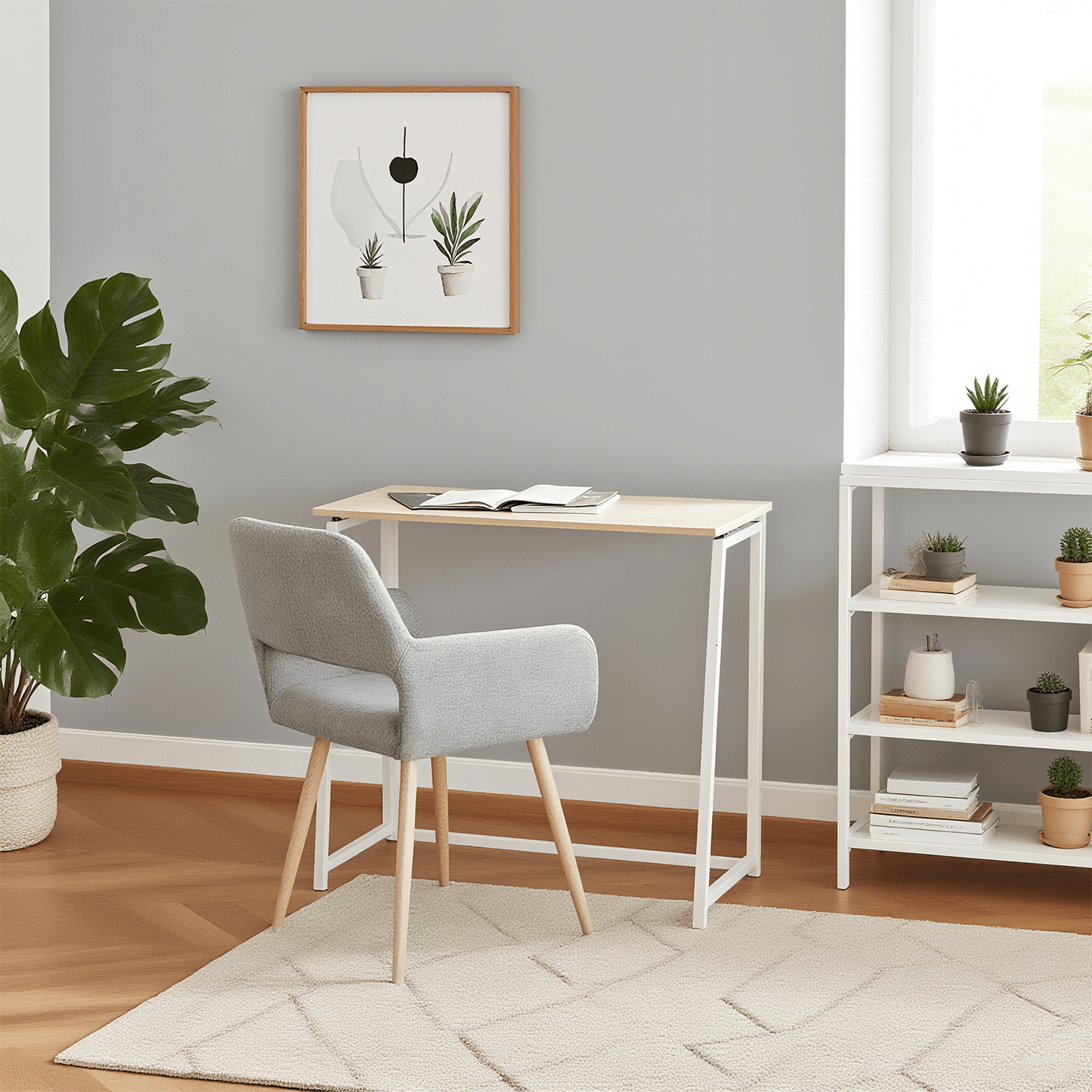 Inklapbaar Bureau – Vouwbureau – Werktafel – Compact Bureau – Laptoptafel – Eikenhout – Stevig Metalen Frame – Scandinavisch Design – 80 x 44 x 74 cm