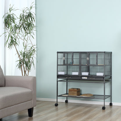 Vogelkooi – Vogelkastje – Vogelkooi Met Nestkast – Vogelnestkast – Vogelhuisje – Stevig Metalen Frame – Ruim 95x45,5x102 cm – Zwart Grijs