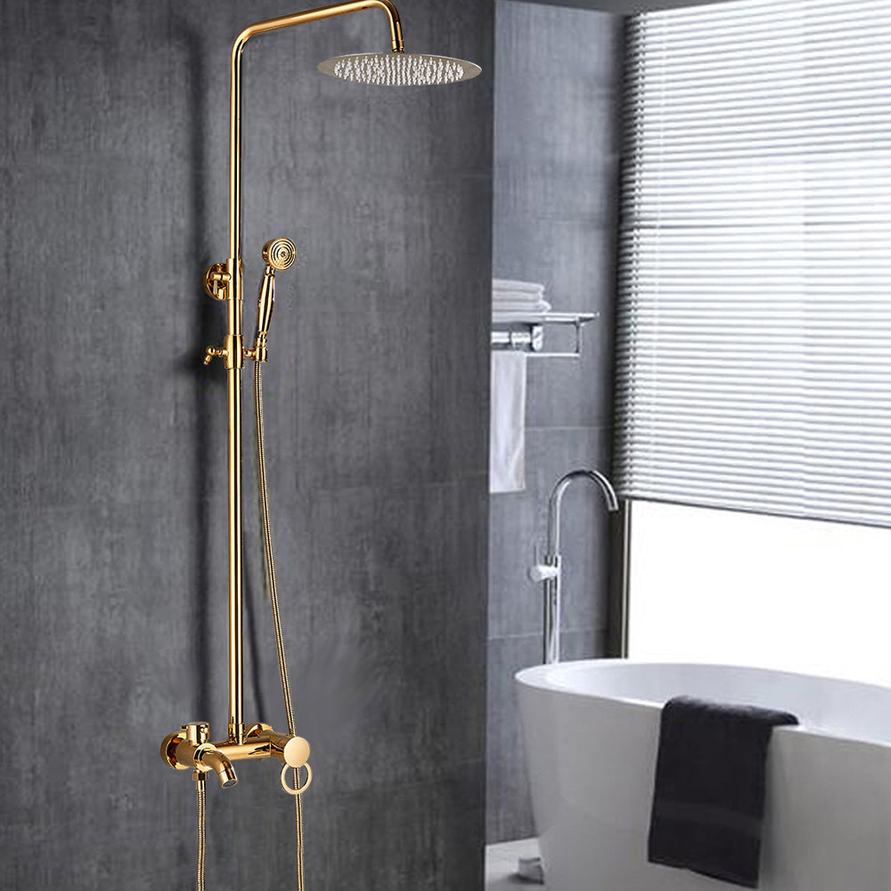 Douchekop – Douche Set – Regendouche – Handdouche – Hoofddouche – Goudkleurig – Messing & Roestvrij Staal – Verstelbare Hoogte 80-117 cm