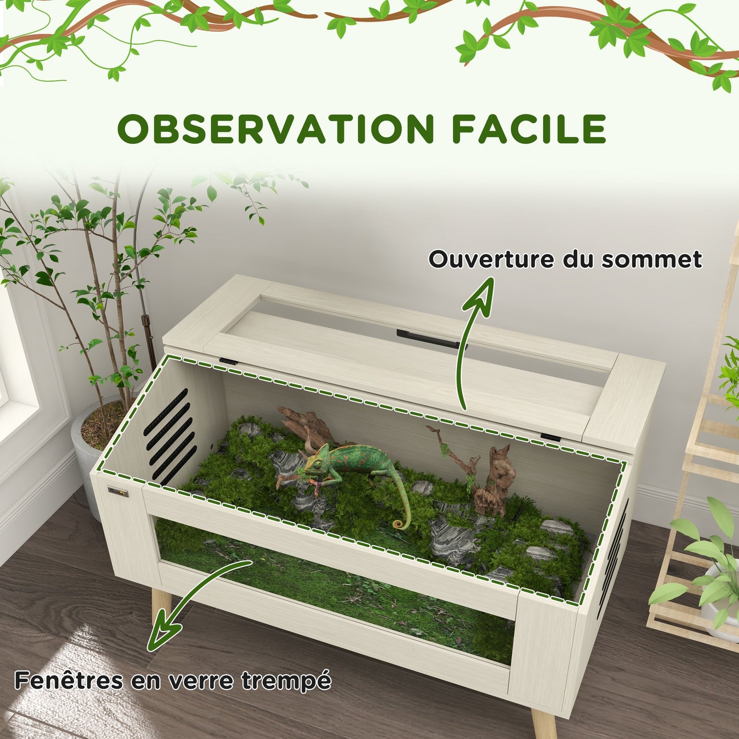 Terrarium voor Reptielen – Reptielenhuis – Vivarium – Reptielen Terrarium – Slang Terrarium – 140 Liter – Gehard Glas & Natuurlijke Houten Afwerking