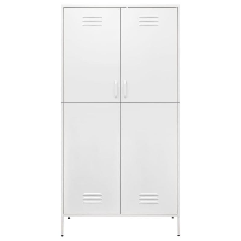 Witte Stalen Kast – Opbergkast – Bergkast – Kast Met Deuren – Stalen Opbergmeubel – 90x50x180 cm – Robuust Staal Met Houten Elementen