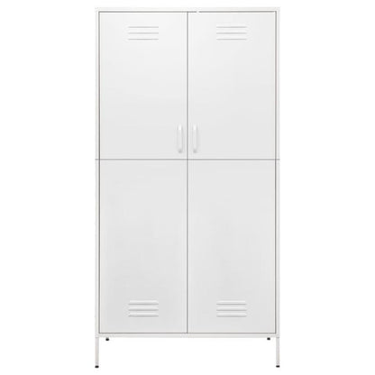 Witte Stalen Kast – Opbergkast – Bergkast – Kast Met Deuren – Stalen Opbergmeubel – 90x50x180 cm – Robuust Staal Met Houten Elementen
