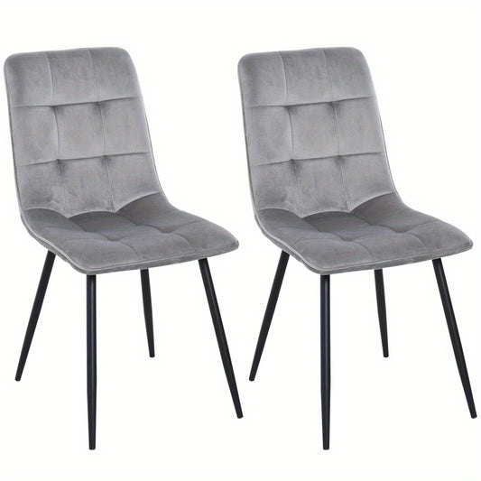 Eetkamerstoel – Keukenstoel – Stoel – Kuipstoel – Set van 2 – Gestoffeerd – Metalen Frame – Lichtgewicht – Compact 45x63x90 cm – Grijs en Zwart