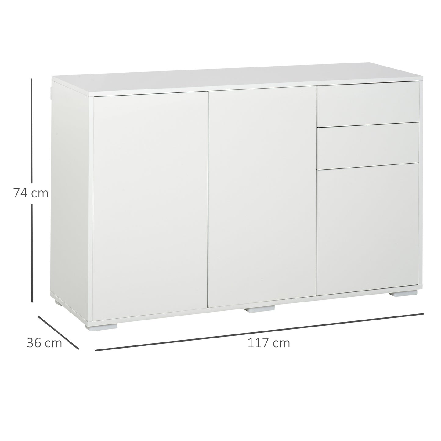Dressoir – Sideboard – Opbergkast – Ladekast – Commode – Wit – 117x36x74 cm – Push-to-Open – Verstelbare Planken