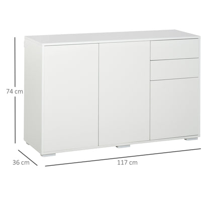 Dressoir – Sideboard – Opbergkast – Ladekast – Commode – Wit – 117x36x74 cm – Push-to-Open – Verstelbare Planken