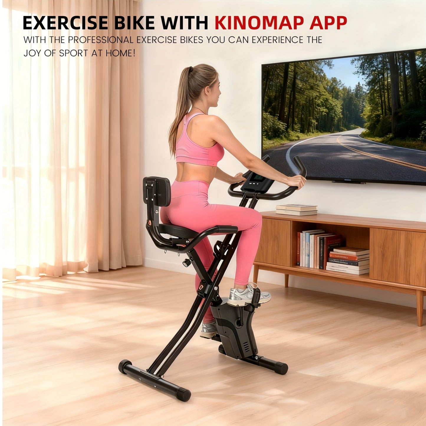 Foldable Magnetic Exercise Bike With 8-Level Adjustable Resistance Multi-Function LCD Display (Time Speed Distance Calories Heart Rate) Quick-Release Seat Adjustment Durable Comfortable PU Cushion Silent Home Fitness Bike Max