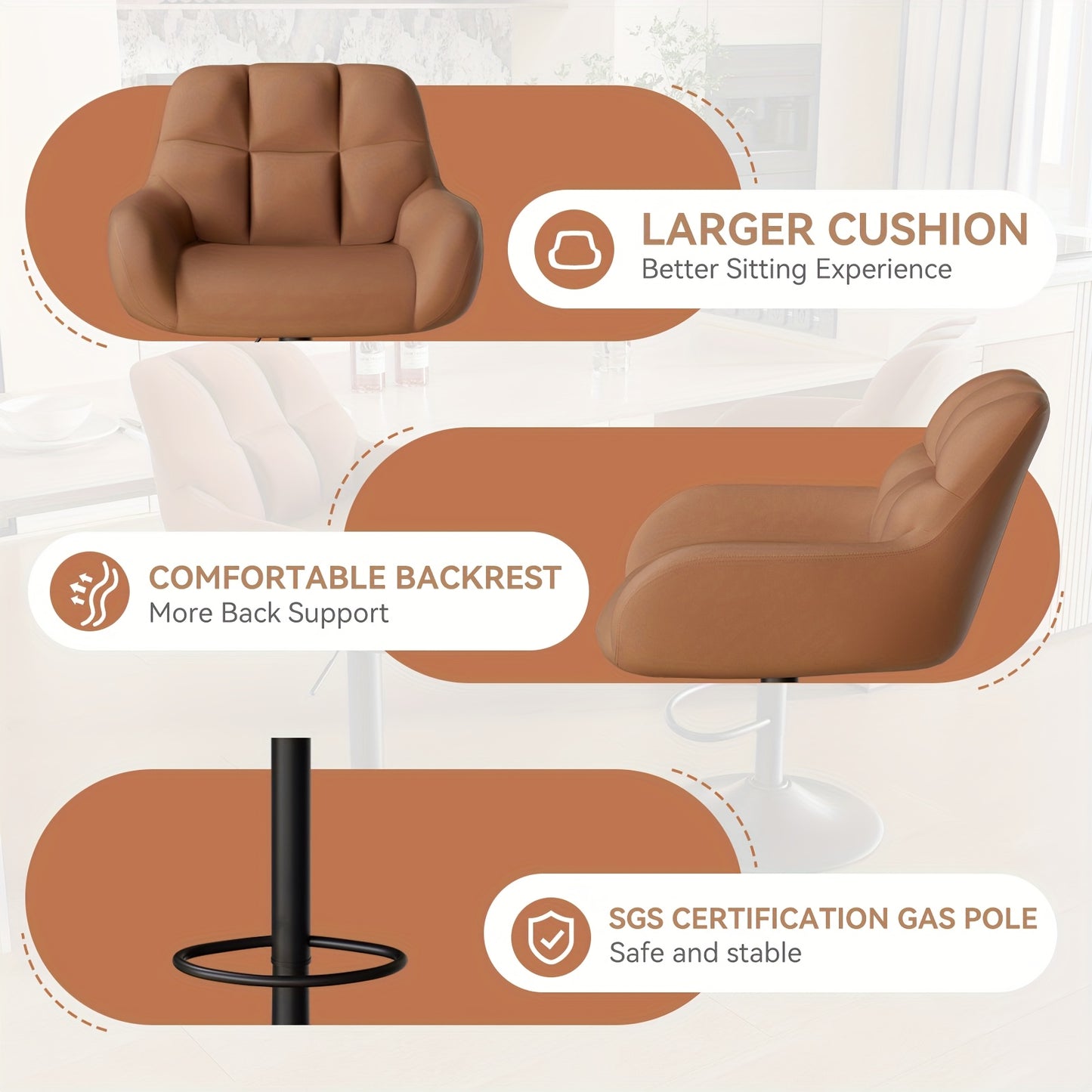 Barstoel – Barkruk – Barstoel Kruk – Keukenstoel – Barstoelen Set Van 2 – Ergonomisch Verstelbaar – Metaal Met Rugleuning En Armleuningen