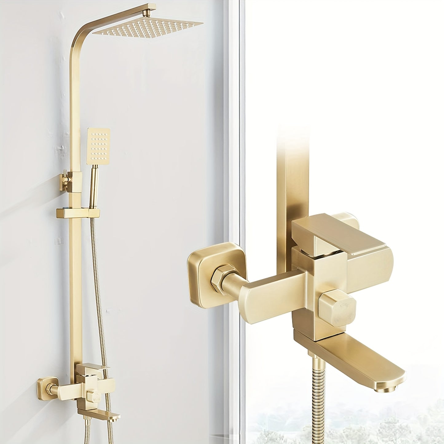 Brushed Golden Shower Set Rain Shower Shower Set Shower Panel Shower Panel Shower System With Handheld Shower Bathtub Taps