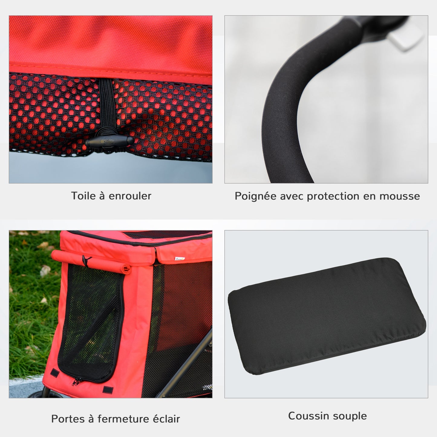Huisdierwagen – Dierenbuggy – Hondenwagen – Kattenwagen – Wandelwagen – Opvouwbaar – 600D Oxford Stof – Stalen Frame – Kussen Inclusief – Rem Op Wielen – Rood