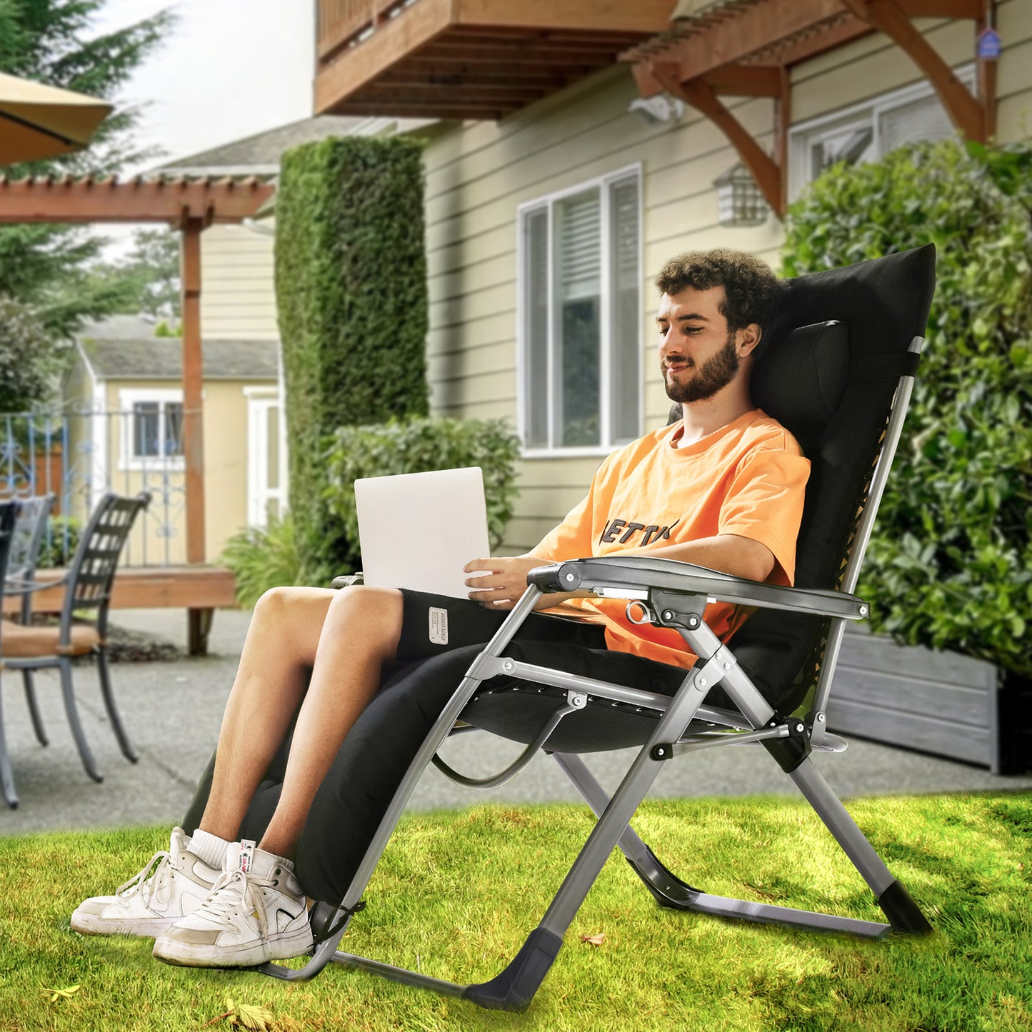 Zero Gravity Relaxstoel – Ligstoel – Lounge Stoel – Tuinstoel – Verstelbare Stoel – Zwart – Draagvermogen 227 kg – Verstelbare Leunstand 90°-170°