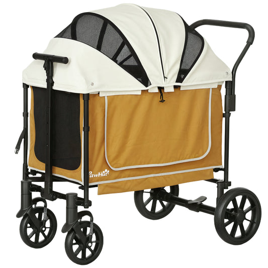 Opvouwbare Hondenwagen – Hondenbuggy – Huisdierenwagen – Wandelwagen – Dierenbuggy – Bruin – Geschikt Voor Huisdieren Tot 30 Kg – Ruim En Comfortabel Interieur 110x65x102 cm