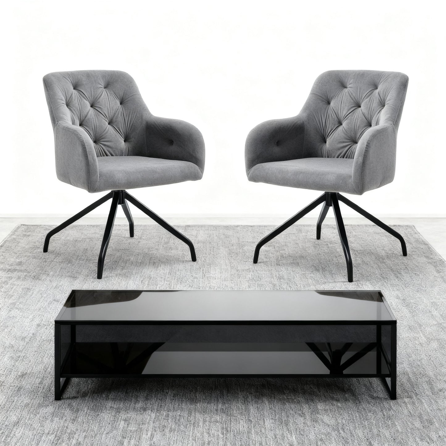 Eetkamerstoelen – Stoelen – Kuipstoelen – Dining Stoelen – Bureaustoelen – Set Van 2 – Zwart Velvet – Met Armleuningen en Metalen Poten