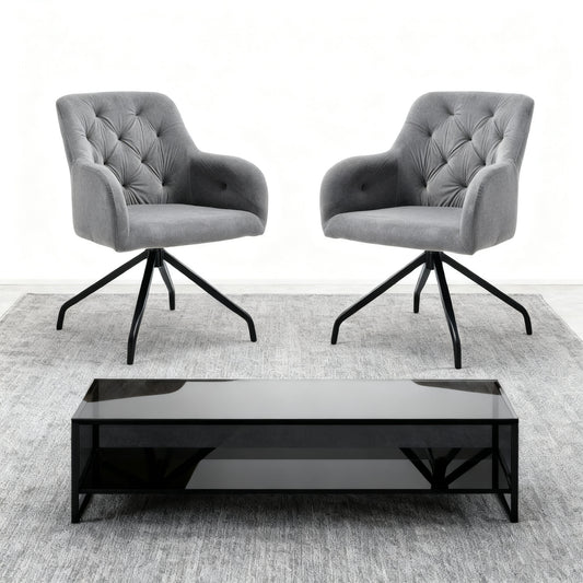 Eetkamerstoelen – Stoelen – Kuipstoelen – Dining Stoelen – Bureaustoelen – Set Van 2 – Zwart Velvet – Met Armleuningen en Metalen Poten