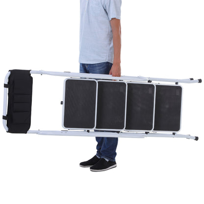 Opvouwbare Trap – Klimmiddel – Steiger – Werksteiger – Plofkraan – Stalen Frame – 4 XL Antislip Treden – Dubbele Handgrepen – Max 1,55 m Hoogte – Inclusief Gereedschapszak – Wit/Zwart