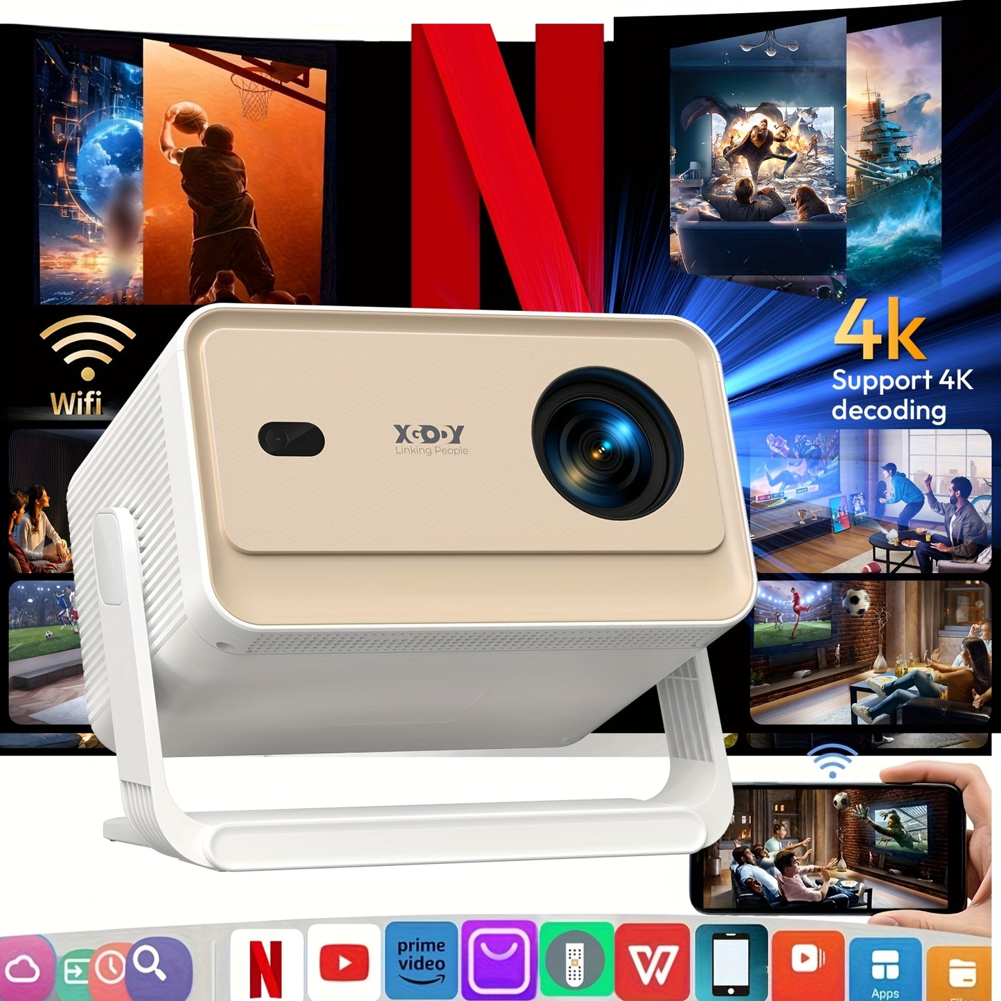 Beamer – Projector – Mini Beamer – Smart Projector – Full HD – 700 ANSI Lumen – WiFi 6 & Draagbaar