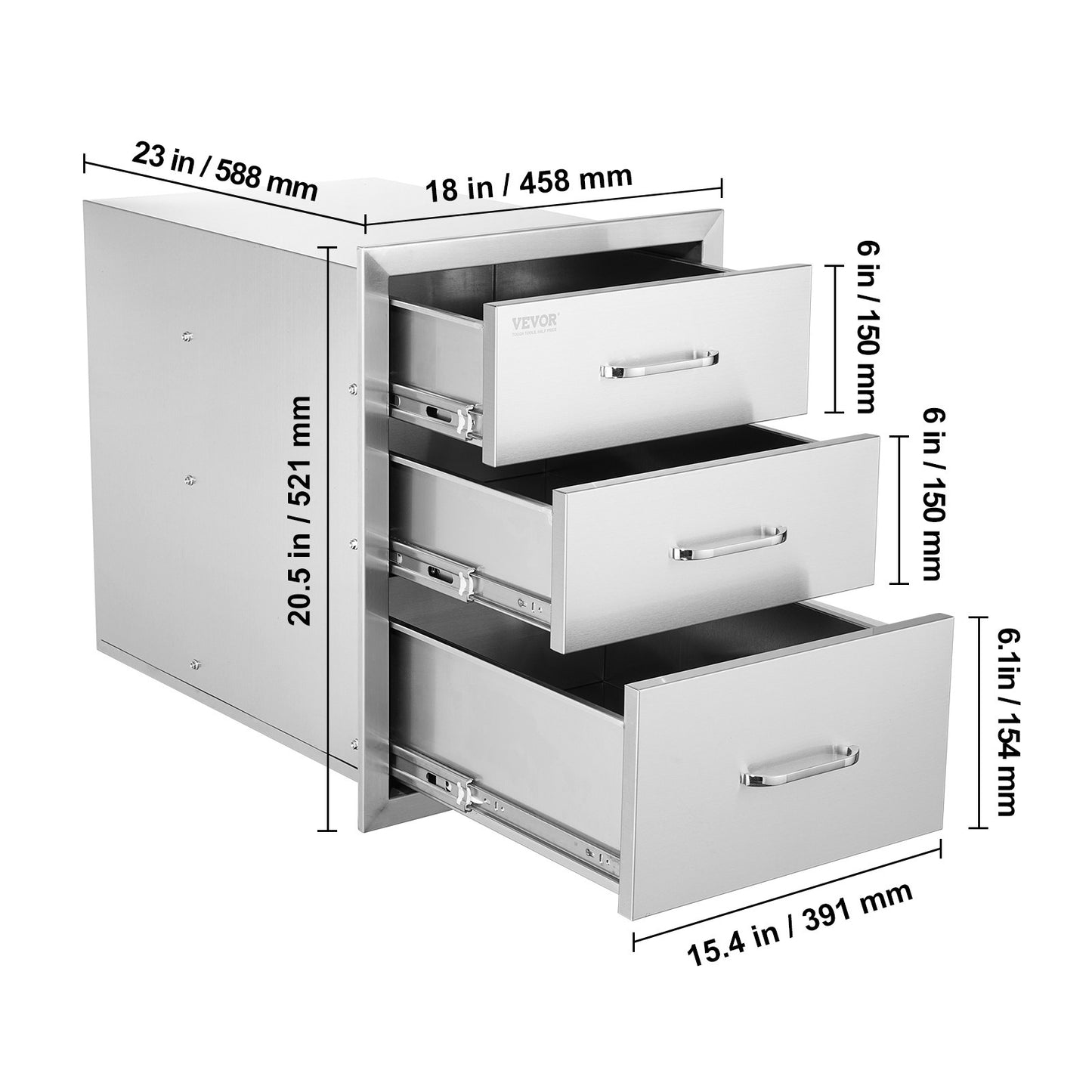 Keukenkastlade RVS – Lade Buitenkeuken – BBQ Lade – Opberglade Roestvrijstaal – Keukenlade 45x58 cm – Weerbestendig Design – Geruisloze Schuifrails