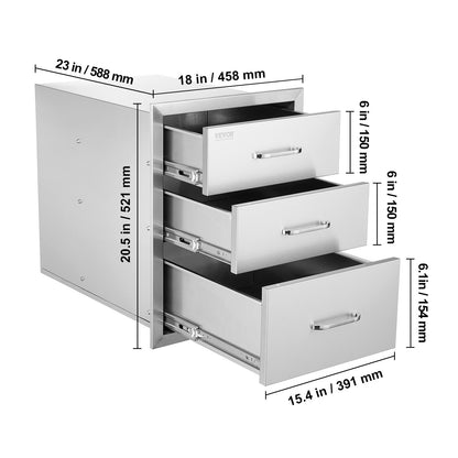 Keukenkastlade RVS – Lade Buitenkeuken – BBQ Lade – Opberglade Roestvrijstaal – Keukenlade 45x58 cm – Weerbestendig Design – Geruisloze Schuifrails