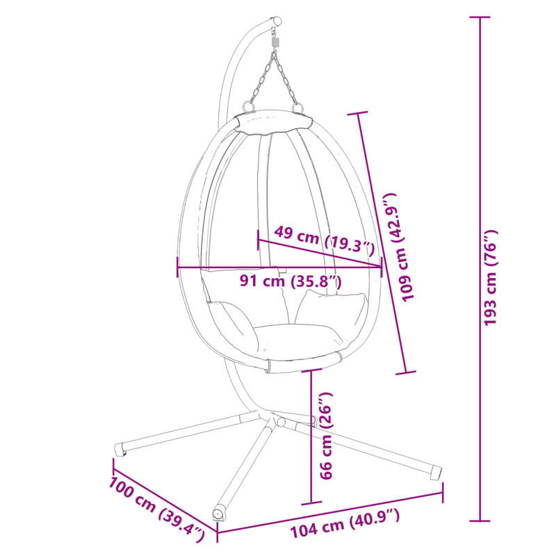 Hangstoel – Hangende Eierstoel – Cocoon Stoel – Schommelstoel – Tuinstoel – Stalen Frame – Afneembare Beige Kussens – Draagvermogen 150 kg