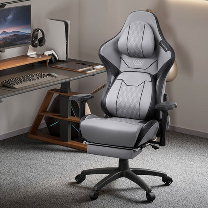 Gamingstoel – Bureaustoel – Ergonomische Stoel – Gaming Chair – Kunstleren Bekleding – 4D Armleuningen – 180° Kantelfunctie - Grijs