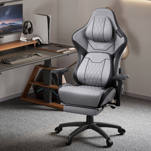 Gamingstoel – Bureaustoel – Ergonomische Stoel – Gaming Chair – Kunstleren Bekleding – 4D Armleuningen – 180° Kantelfunctie - Grijs