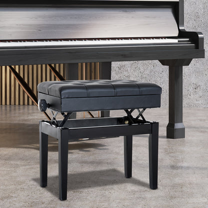 Verstelbare Piano Kruk – Pianobank – Muziekstoel – Keyboard Kruk – Oefenkruk – Zwart – Stevig Metalen Frame – Ingebouwde Opbergruimte