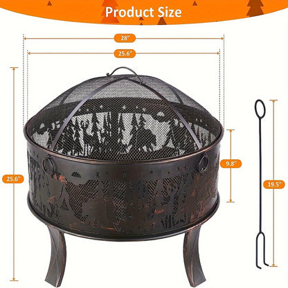 Vuurkorf – Tuinhaard – Terrashaard – Kampvuurkorf – Buitenhaard – Vintage Stijl – Elandpatroon – Duurzaam IJzer – Inclusief Vonkenscherm – 71x65 cm